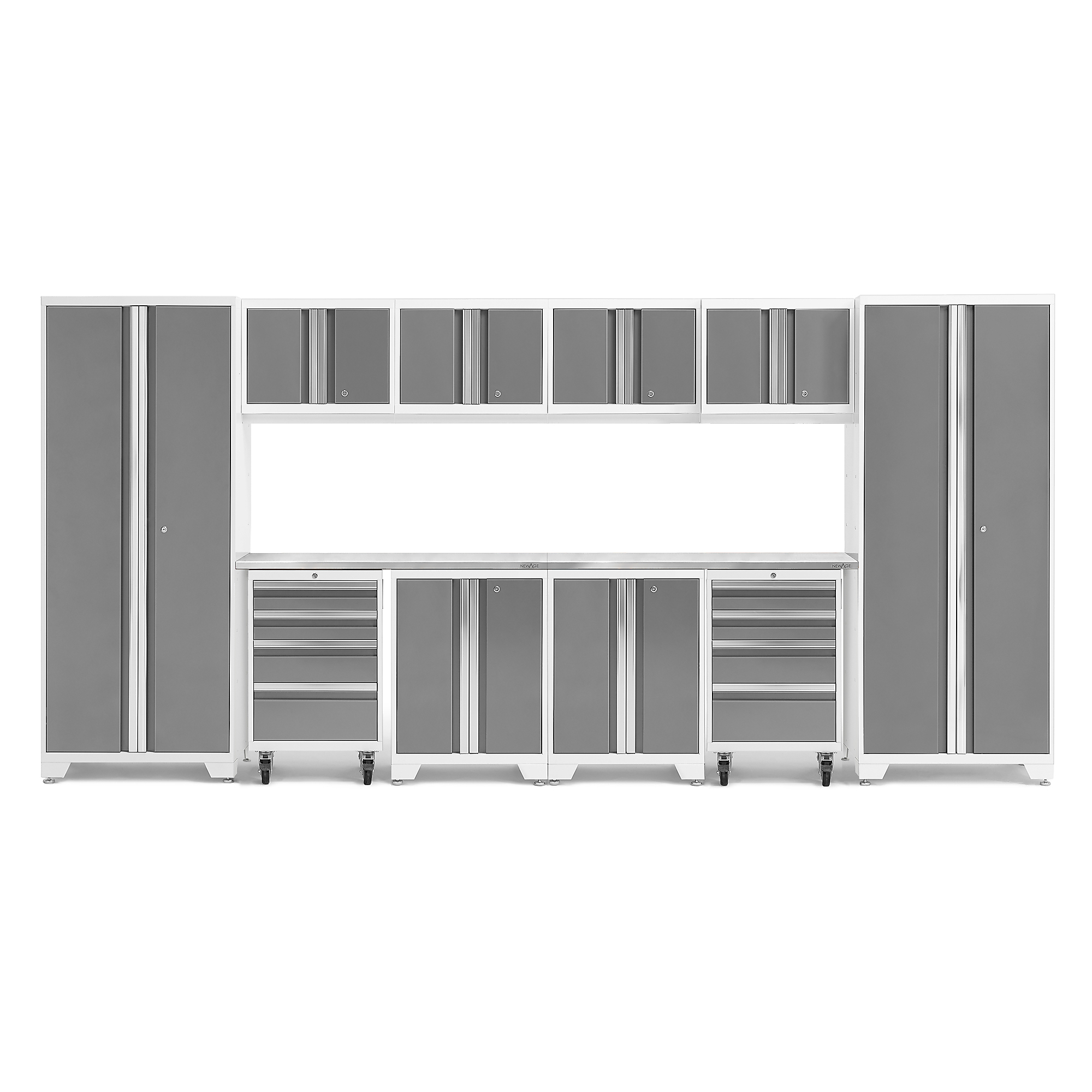 NewAge Products, Bold Series White 12-Pc. Steel Garage Cabinet Set, Width 156 in, Height 76.75 in, Depth 18 in, Model# 56916